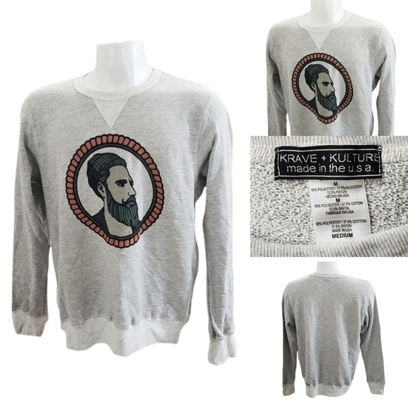 Krave + Kulture Sailor Sweatshirt Longsleeve Pullover Gray Heathered Size Medium - Picture 1 of 12